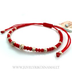 Raudono siūlo apyrankė su auksu