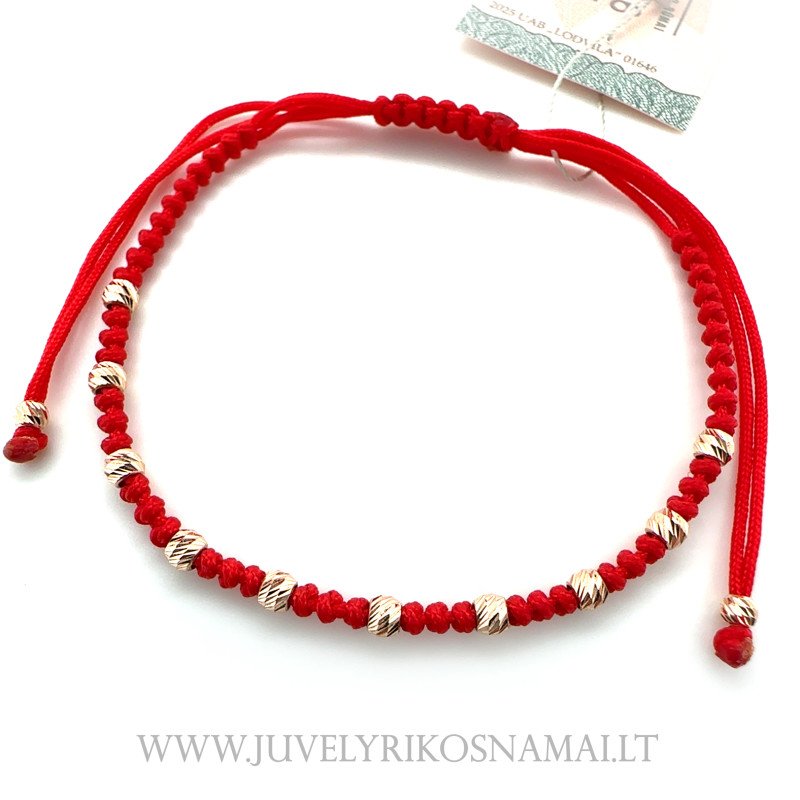Raudono siūlo apyrankė su auksu