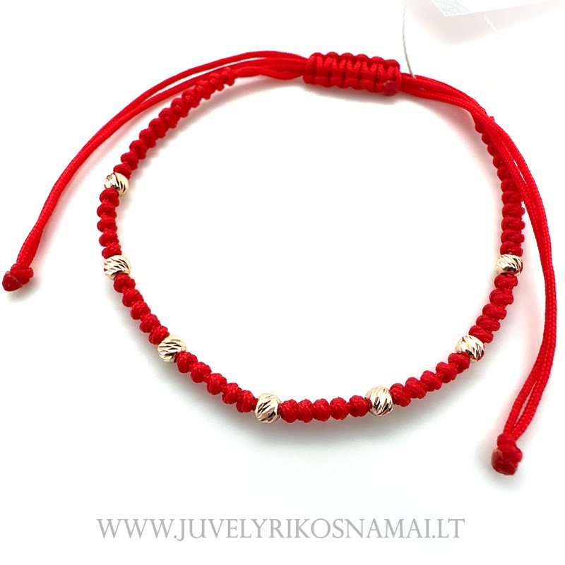Raudono siūlo apyrankė su auksu