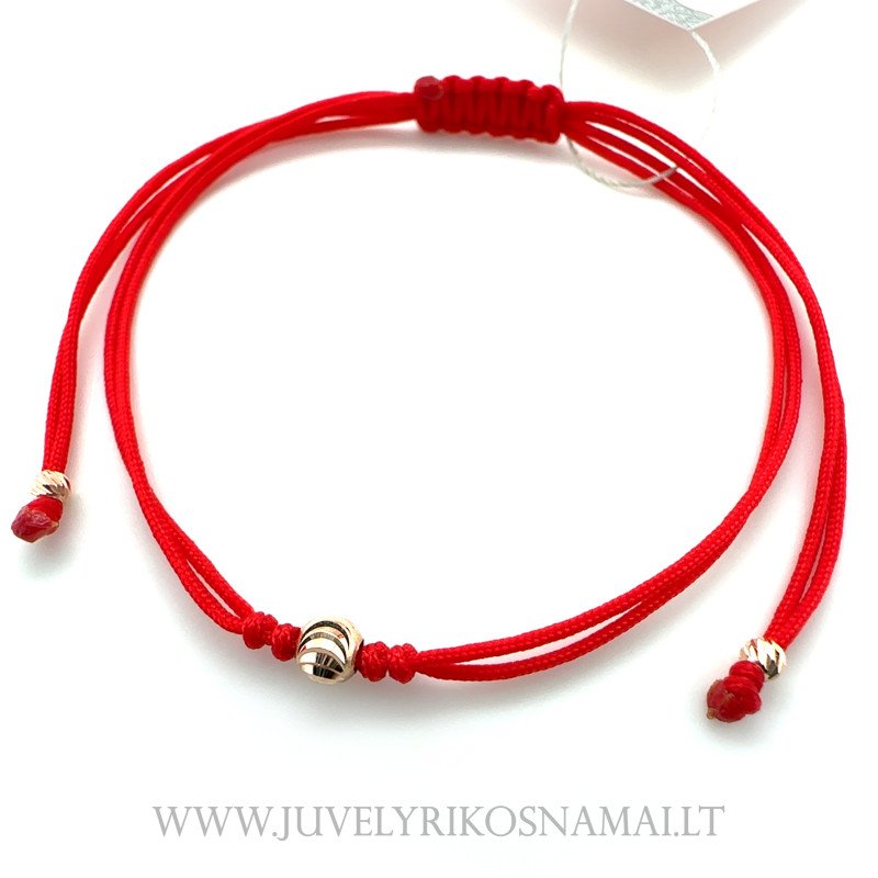 Raudono siūlo apyrankė su auksu