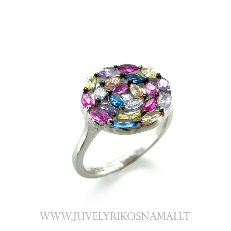 Sidabrinis žiedas su spalvotais cirkoniais