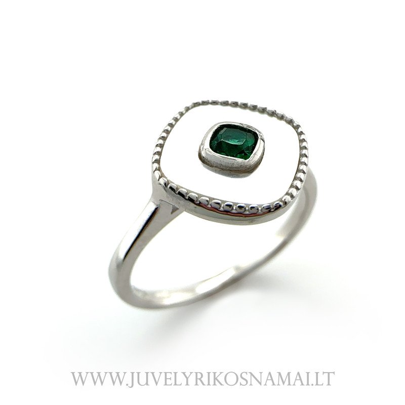 Sidabrinis žiedas su perlamutru ir žaliu cirkoniu