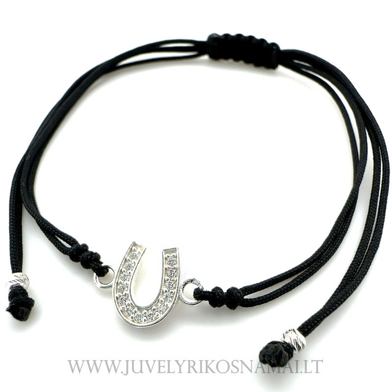 Juodo siūlo apyrankė su sidabriniu pakabuku "Pasaga"