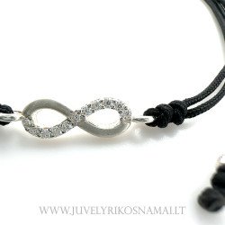 Juodo siūlo apyrankė su sidabriniu pakabuku "Begalybė"