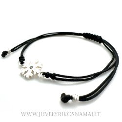 Juodo siūlo apyrankė su sidabriniu pakabuku "Snaigė"