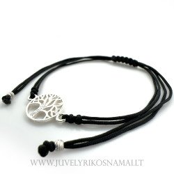Juodo siūlo apyrankė su sidabriniu pakabuku "Medis"