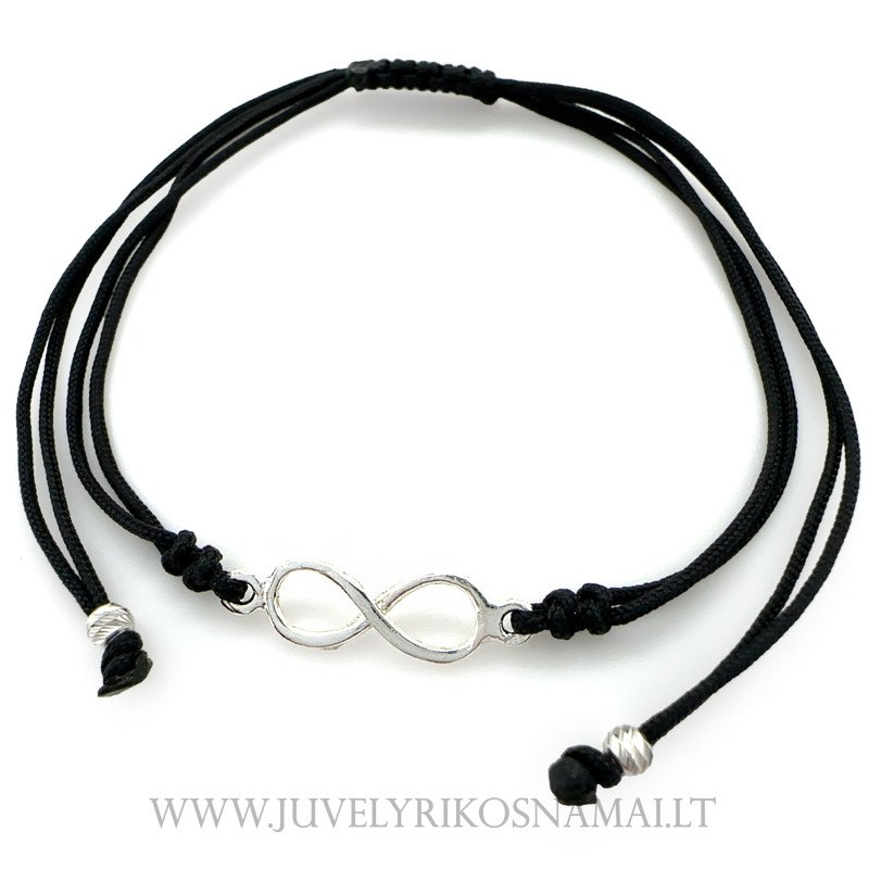 Juodo siūlo apyrankė su sidabriniu pakabuku "Begalybė"