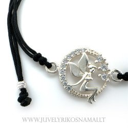 Juodo siūlo apyrankė su sidabriniu pakabuku "Fėja"