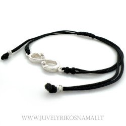 Juodo siūlo apyrankė su sidabriniu pakabuku "Begalybė"