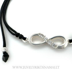 Juodo siūlo apyrankė su sidabriniu pakabuku "Begalybė"