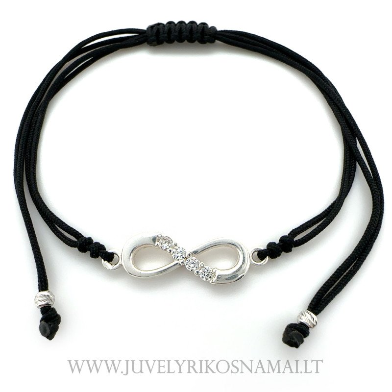 Juodo siūlo apyrankė su sidabriniu pakabuku "Begalybė"