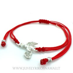 Raudono siūlo apyrankė su sidabriniu pakabuku "Angeliukas su širdele"