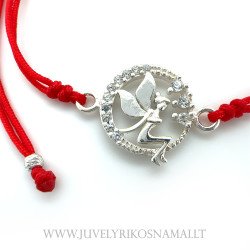 Raudono siūlo apyrankė su sidabriniu pakabuku "Fėja"