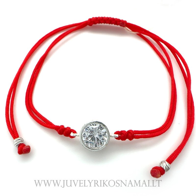 Raudono siūlo apyrankė su sidabriniu pakabuku