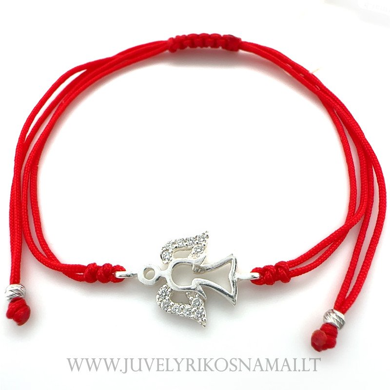 Raudono siūlo apyrankė su sidabriniu pakabuku "Angelas"