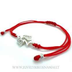 Raudono siūlo apyrankė su sidabriniu pakabuku "Angelas"