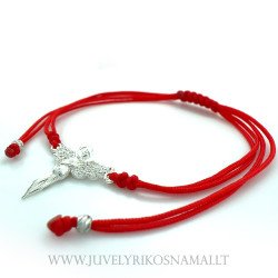 Raudono siūlo apyrankė su sidabriniu pakabuku "Angelas"