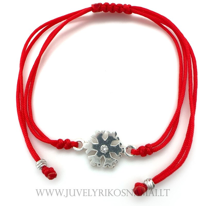 Raudono siūlo apyrankė su sidabriniu pakabuku "Snaigė"
