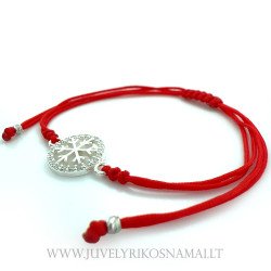 Raudono siūlo apyrankė su sidabriniu pakabuku "Snaigė"