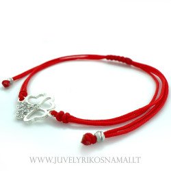 Raudono siūlo apyrankė su sidabriniu pakabuku "Keturlapis dobilas"