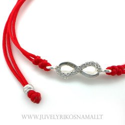 Raudono siūlo apyrankė su sidabriniu pakabuku "Begalybė"