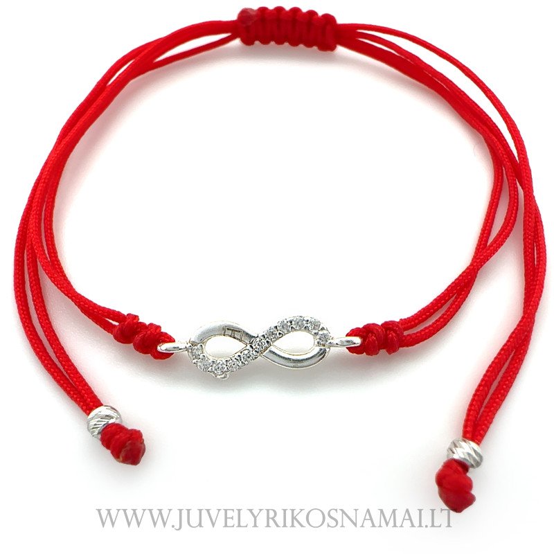 Raudono siūlo apyrankė su sidabriniu pakabuku "Begalybė"