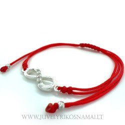 Raudono siūlo apyrankė su sidabriniu pakabuku "Begalybė"