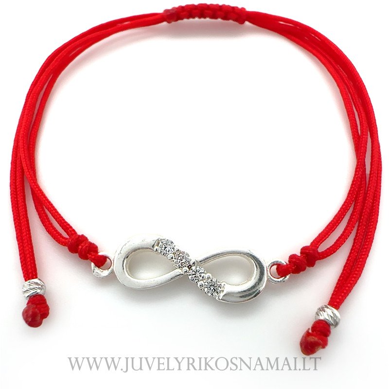 Raudono siūlo apyrankė su sidabriniu pakabuku "Begalybė"