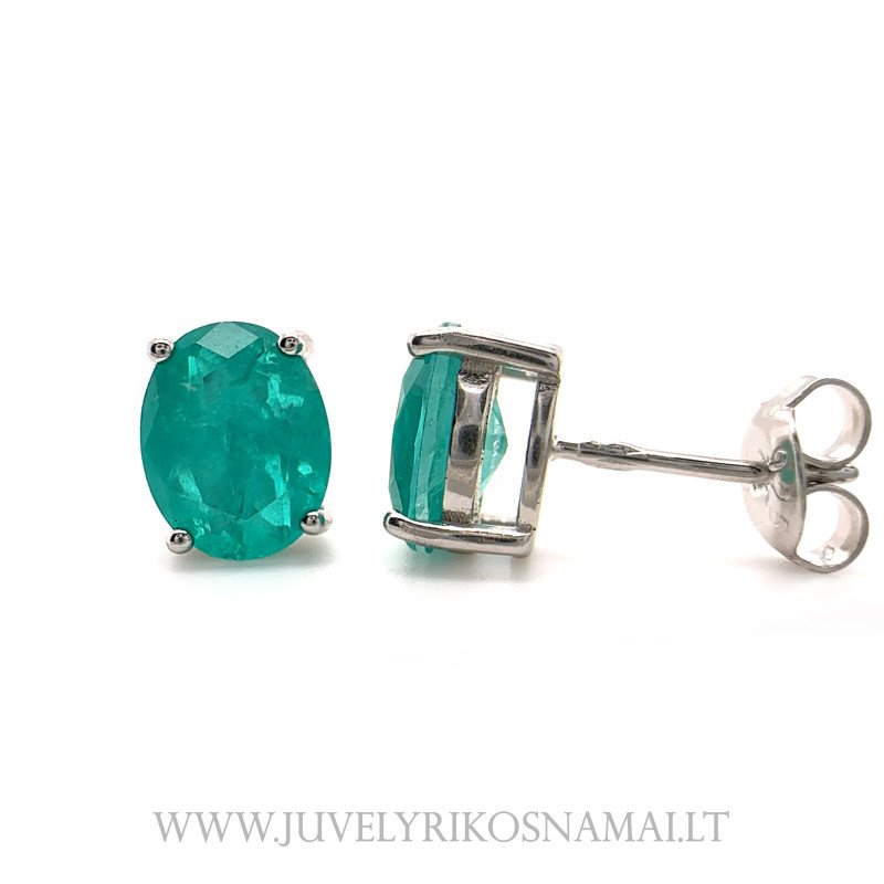 Sidabriniai auskrai - vinukai su Smaragdu (imt.)