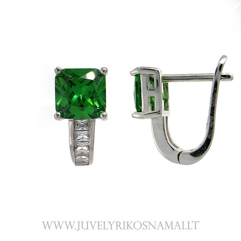Sidabriniai auskarai su žaliu cirkoniu
