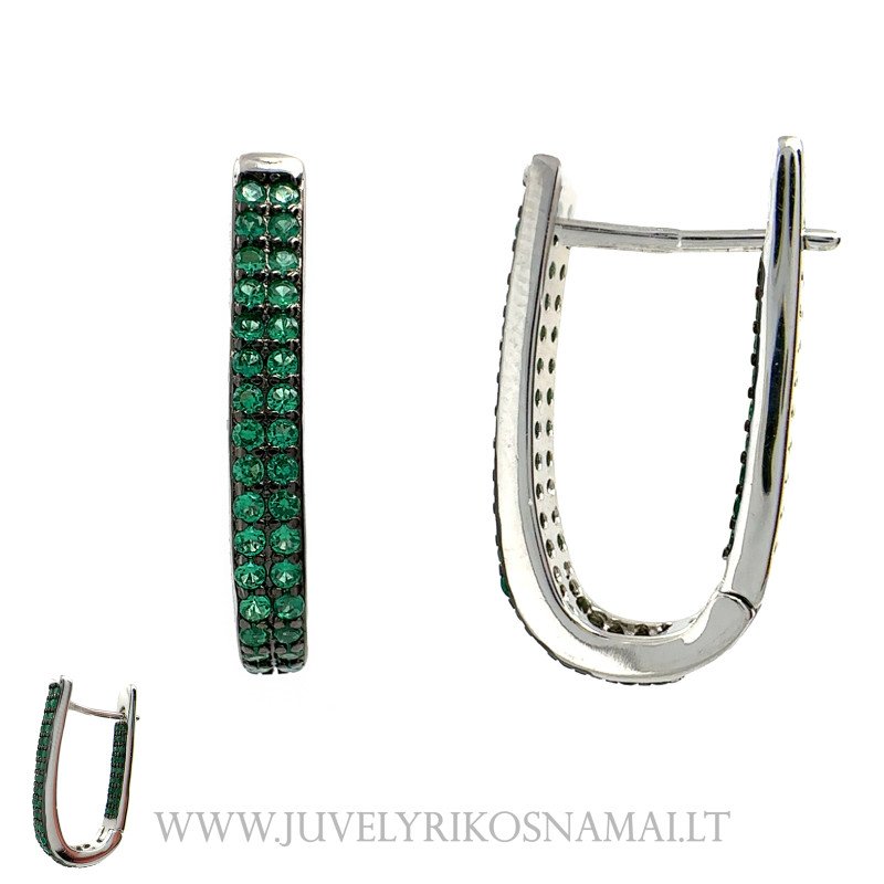 Sidabriniai auskarai su žaliais cirkoniukais