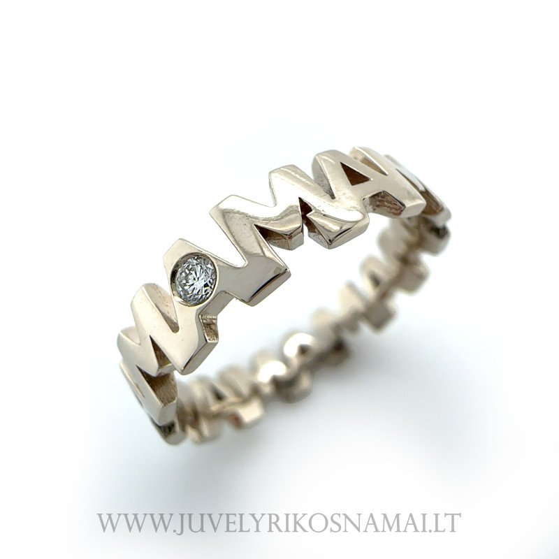 Auksinis žiedas MAMA su deimantu