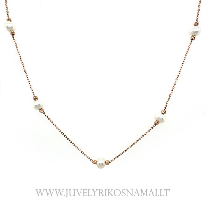 Auksinis kolje su perlais 44 cm