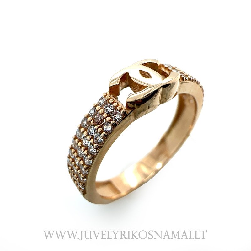 Raudono aukso žiedas su cirkoniu 18,2 mm