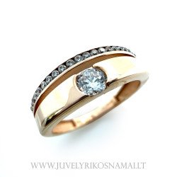 Dvigubas auksinis žiedas su cirkoniu