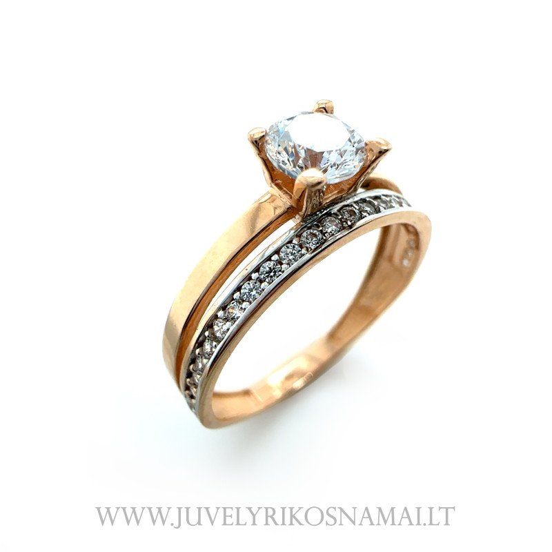 Dvigubas auksinis žiedas su cirkoniu