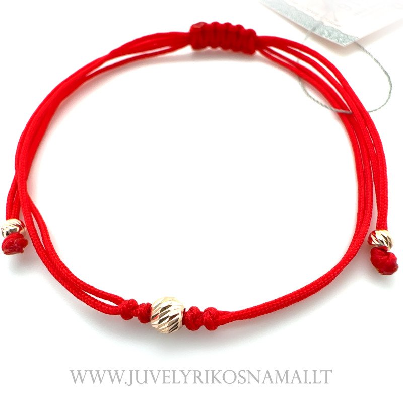 Raudono siūlo apyrankė su auksu
