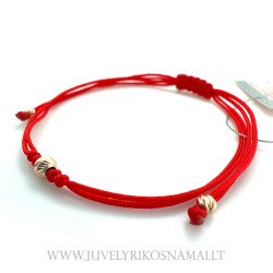 Raudono siūlo apyrankė su auksu