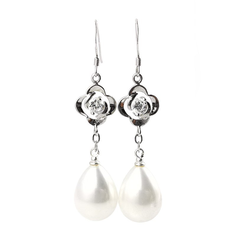 Sidabriniai kabantys auskarai su perlais ir cirkoniais Sidabriniai kabantys auskarai su perlais ir cirkoniais