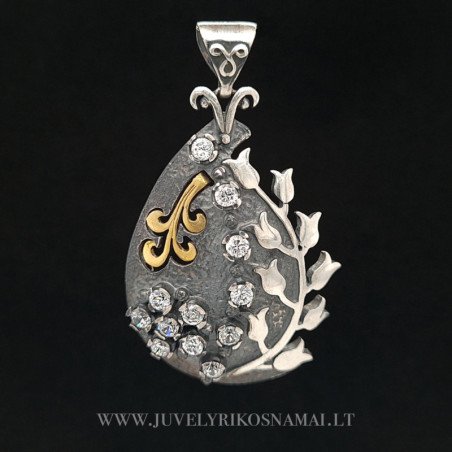 Sidabrinis pakabukas su cirkoniu "Gėlės"