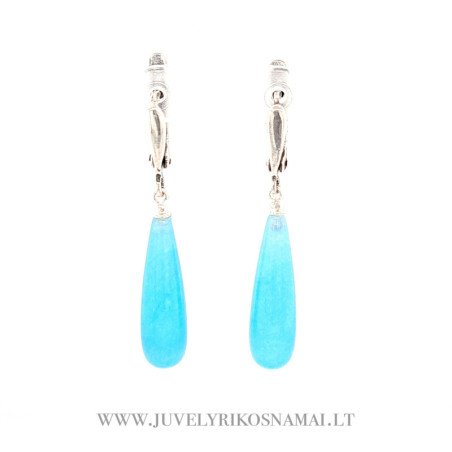 Sidabriniai auskarai su mėlynu dažytu agatu