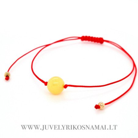 Raudono siūlo apyrankė su gintaru